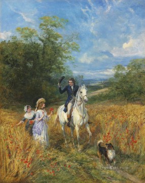  riding Art Painting - A passing greeting Heywood Hardy horse riding